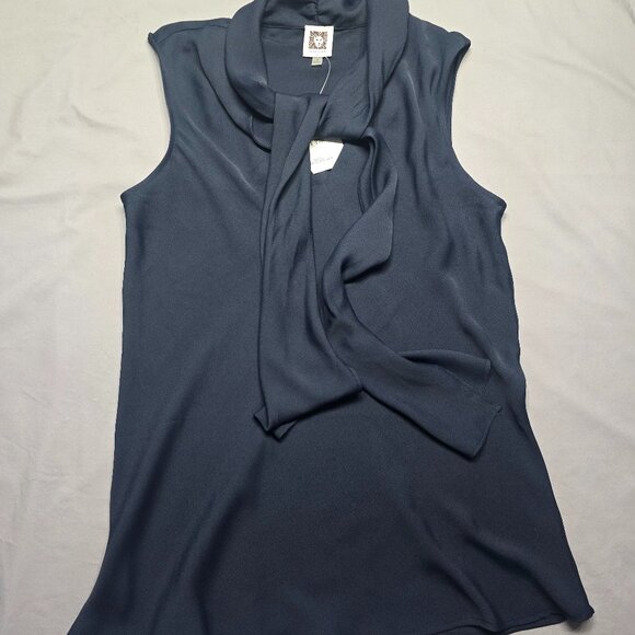 Ann Klein Navy Sleeveless V-Neck Tank Top Size 8 New With Tags - Picture 1 of 7